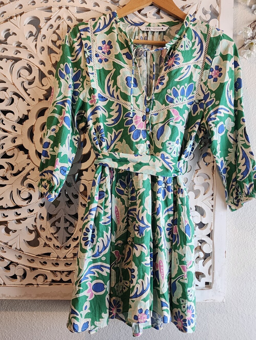 ZARA FLORAL LONG SLEEVE MINI DRESS SIZE XS - Picture 3 of 14